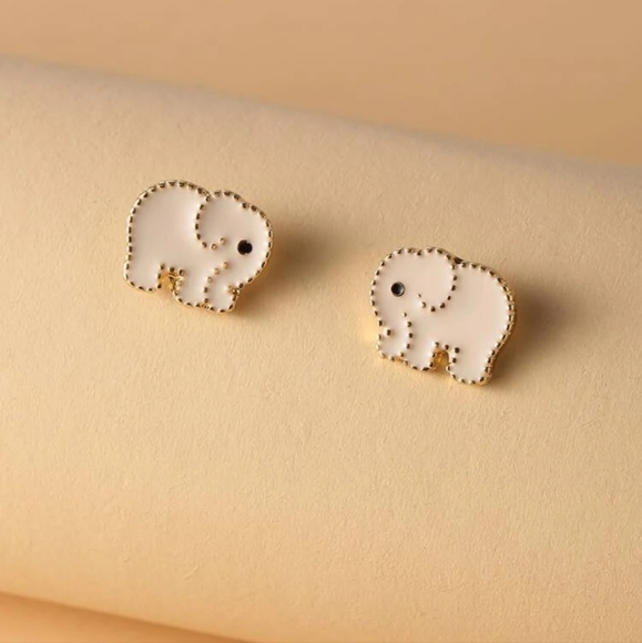 Baby Elephant Pale Pink Post Earrings, gold plated - Picture 5 of 5